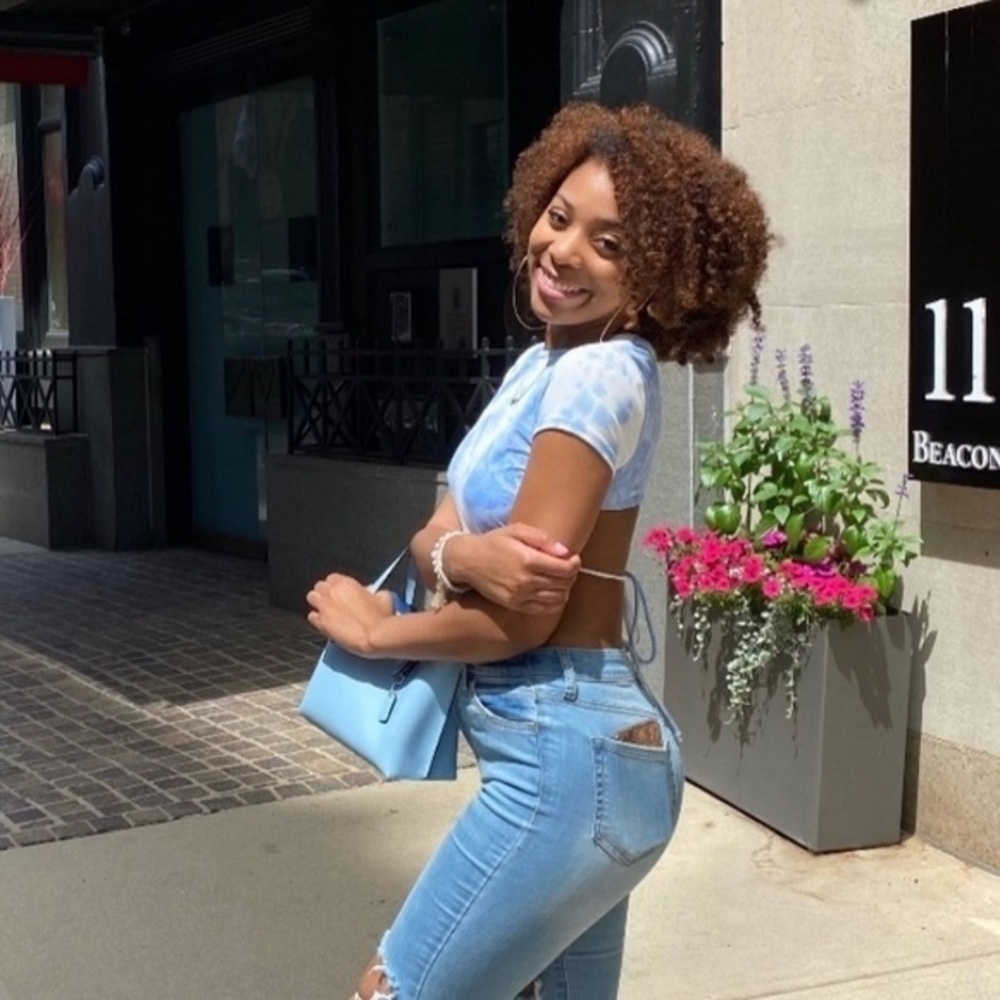 Blue tie dye cropped backless top